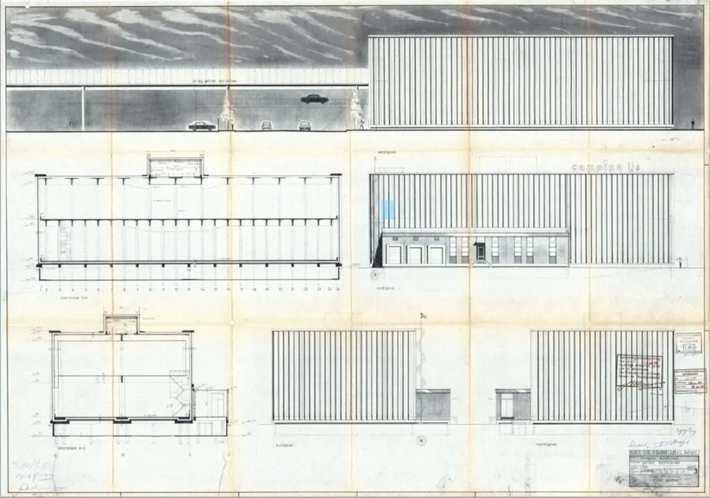 Tekening van het pand bij de vergunningaanvraag uit 1971